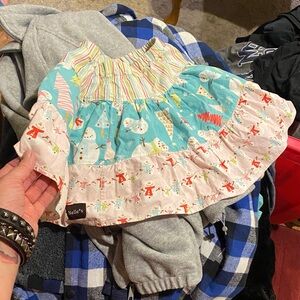 Festive Snowman Kids Skirt - Blue, Pink, Cream